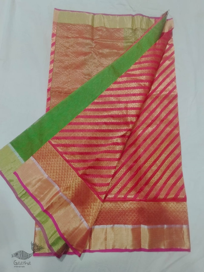 online Handwoven Chanderi Silk Rani Pink Saree 