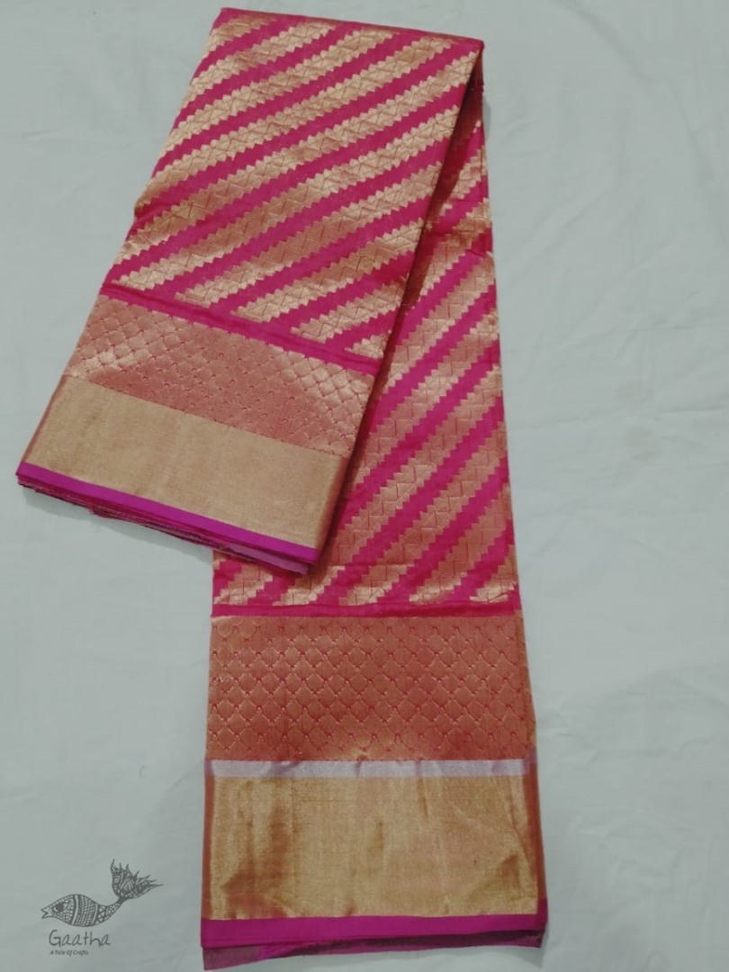 online Handwoven Chanderi Silk Rani Pink Saree 