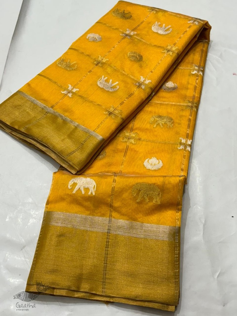 online Handwoven Chanderi Silk Saree - Elephant Motif 