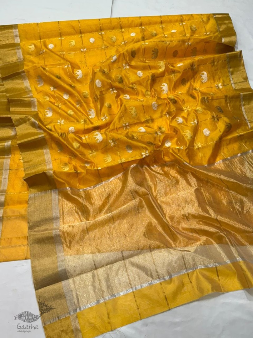 online Handwoven Chanderi Silk Saree - Elephant Motif 