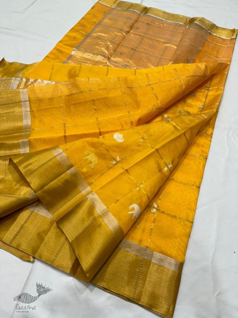 online Handwoven Chanderi Silk Saree - Elephant Motif 