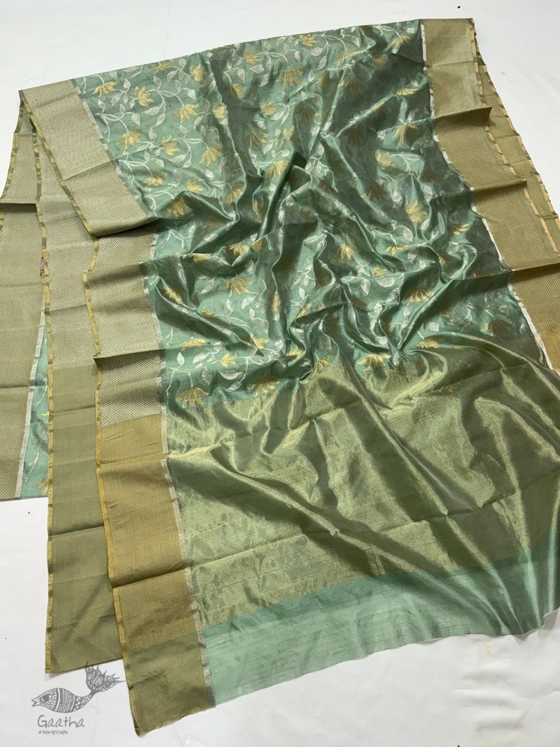 online Handwoven Chanderi Silk Saree - Pistachio Green 