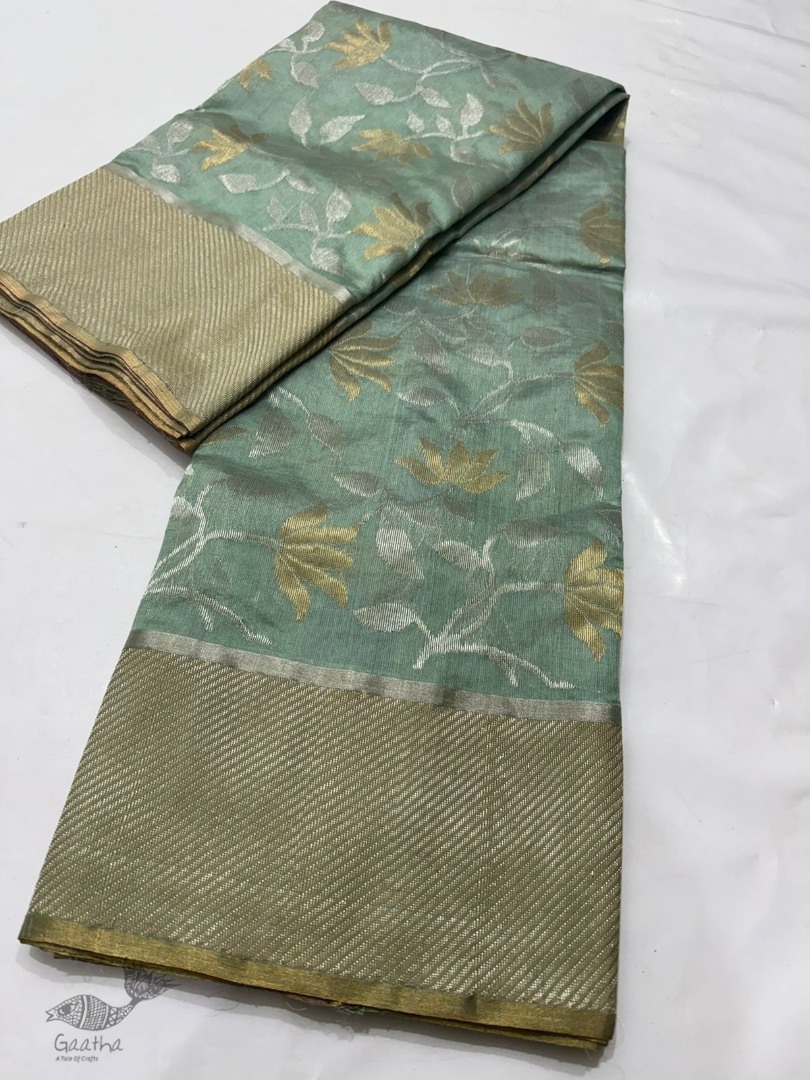 online Handwoven Chanderi Silk Saree - Pistachio Green 