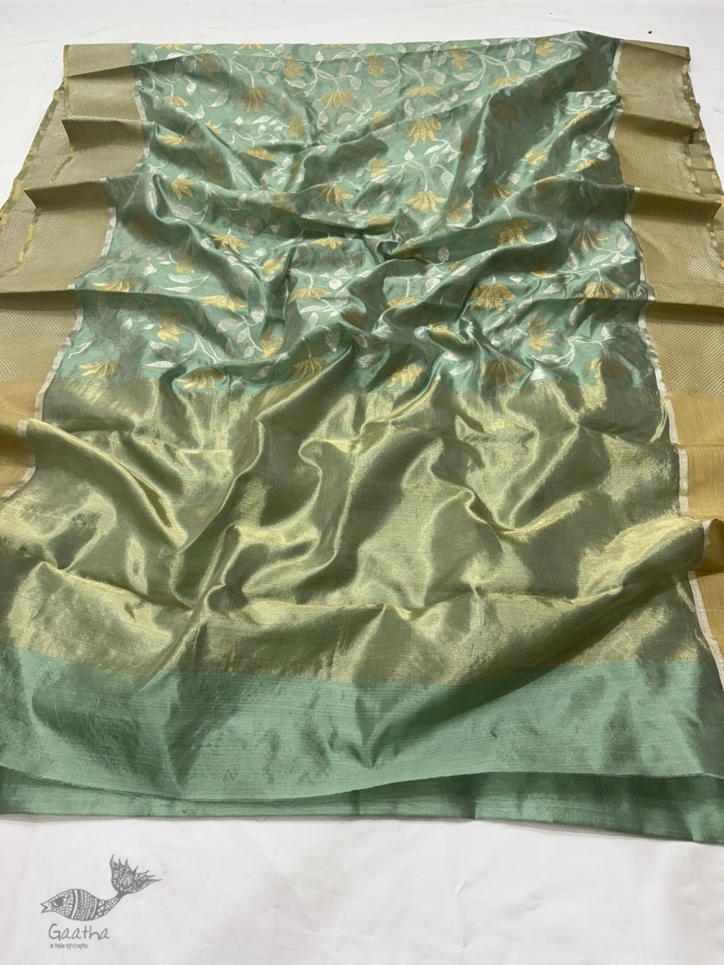 online Handwoven Chanderi Silk Saree - Pistachio Green 