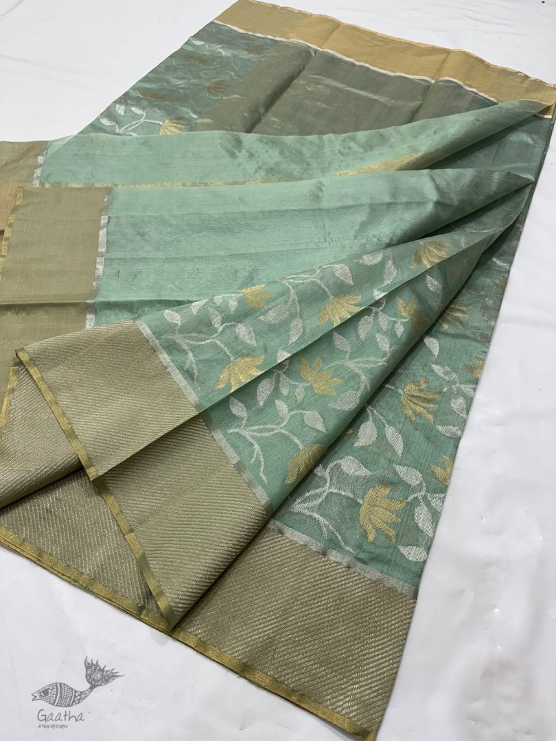 online Handwoven Chanderi Silk Saree - Pistachio Green 