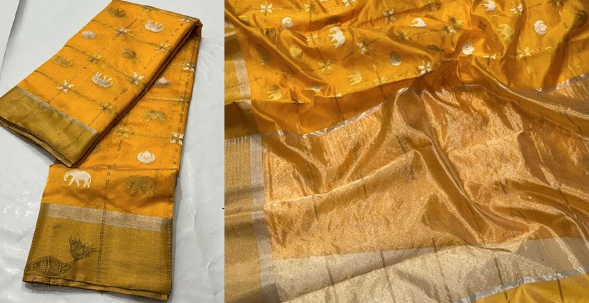 online Handwoven Chanderi Silk Saree - Elephant Motif 