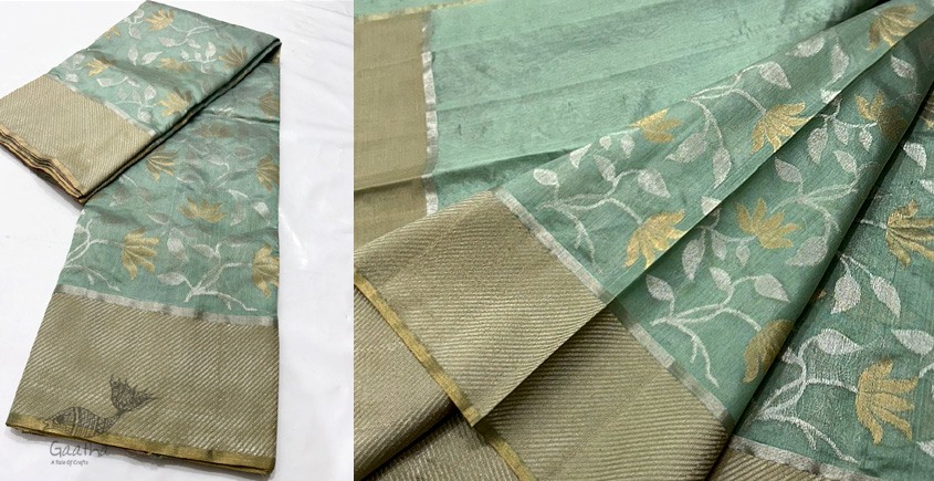 online Handwoven Chanderi Silk Saree - Pistachio Green 