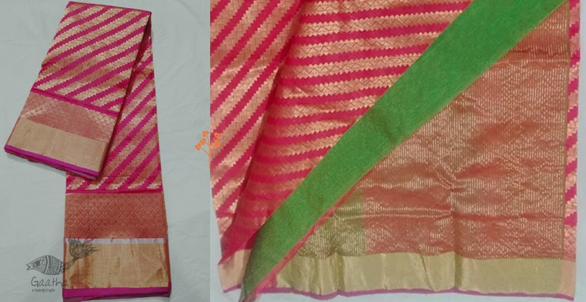 online Handwoven Chanderi Silk Rani Pink Saree 