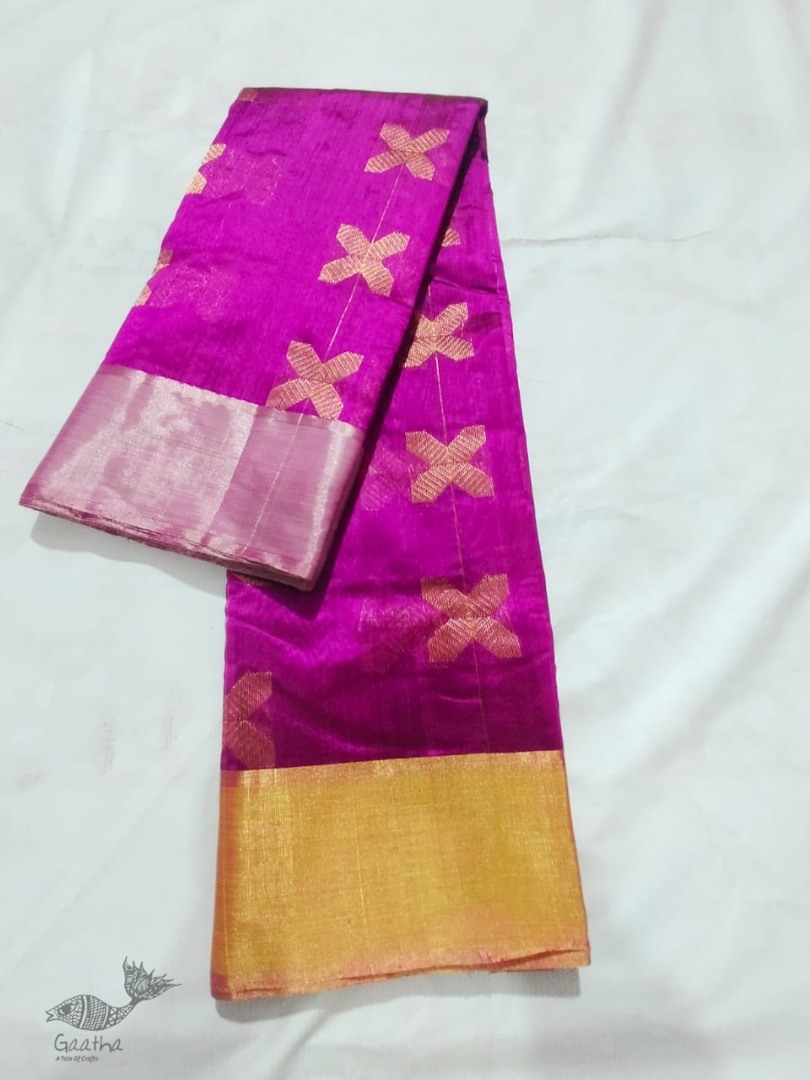 online Handwoven Chanderi Silk Magenta Saree 