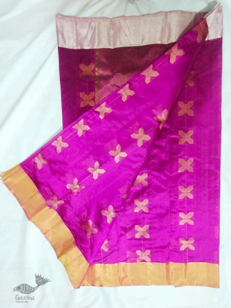 online Handwoven Chanderi Silk Magenta Saree 