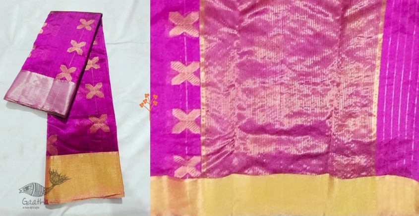 online Handwoven Chanderi Silk Magenta Saree 