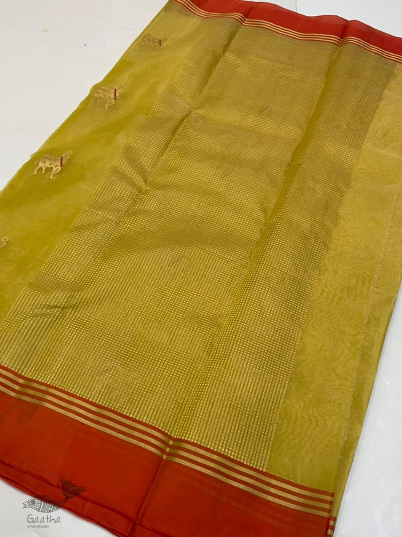 online Handwoven Silk - Chanderi Saree With Nandi Motif