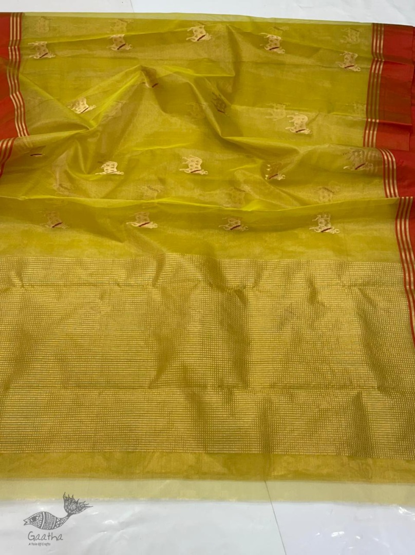 online Handwoven Silk - Chanderi Saree With Nandi Motif