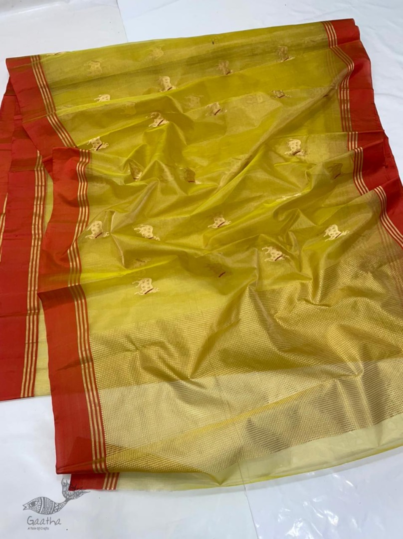 online Handwoven Silk - Chanderi Saree With Nandi Motif