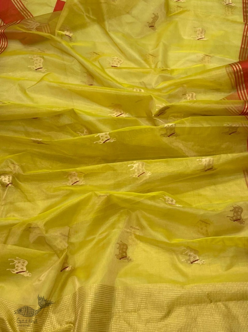 online Handwoven Silk - Chanderi Saree With Nandi Motif