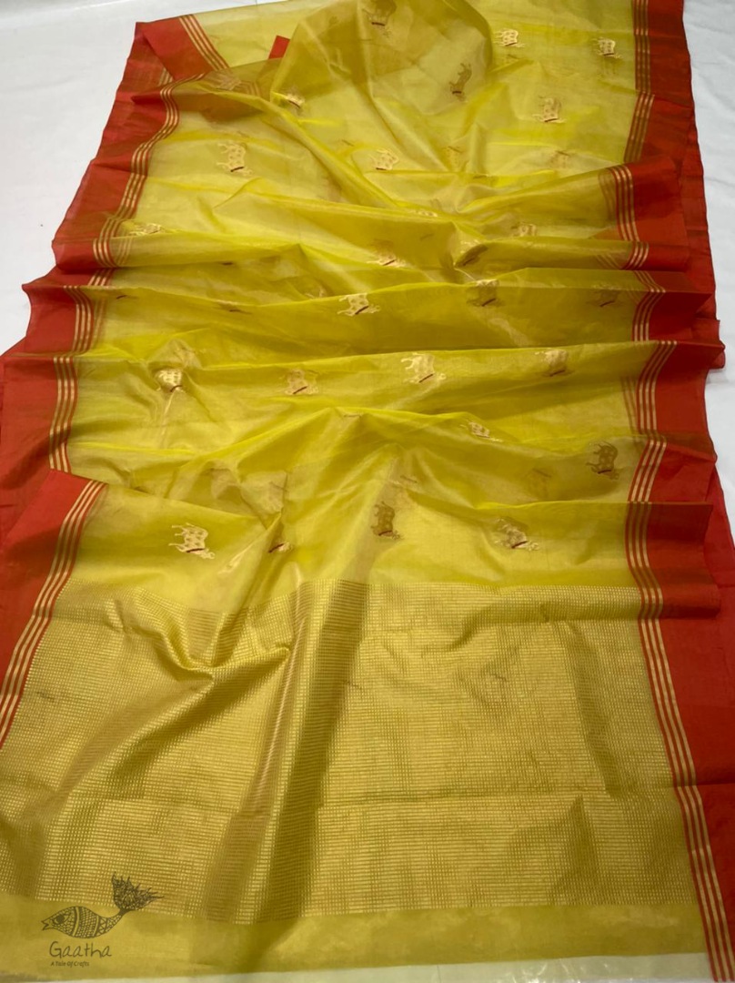 online Handwoven Silk - Chanderi Saree With Nandi Motif