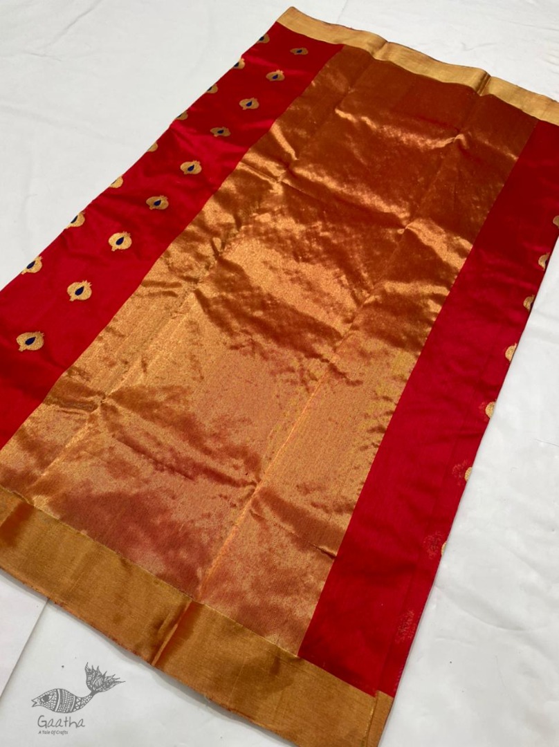 online Handwoven Silk - Chanderi Saree With Golden Butta & Border