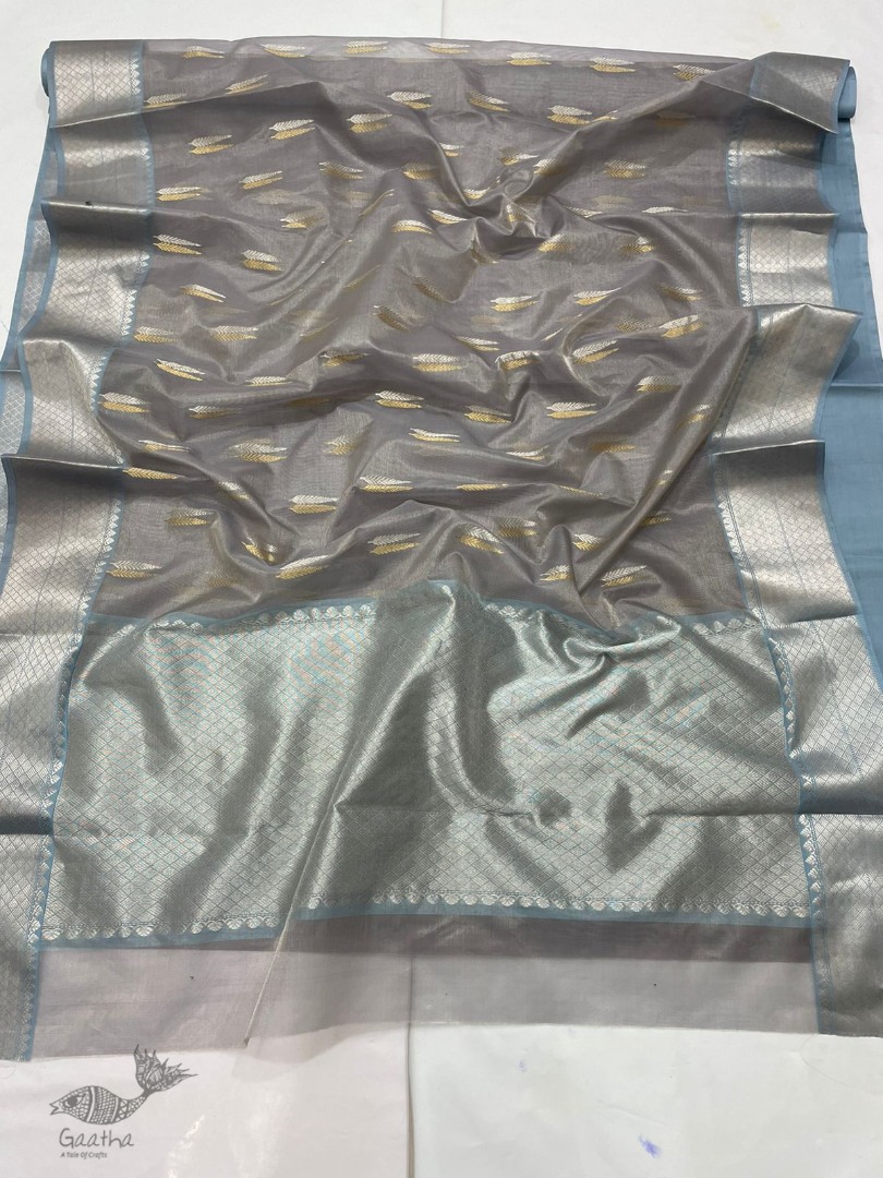 online Handwoven Silk - Chanderi Silver & Golden Butta Saree
