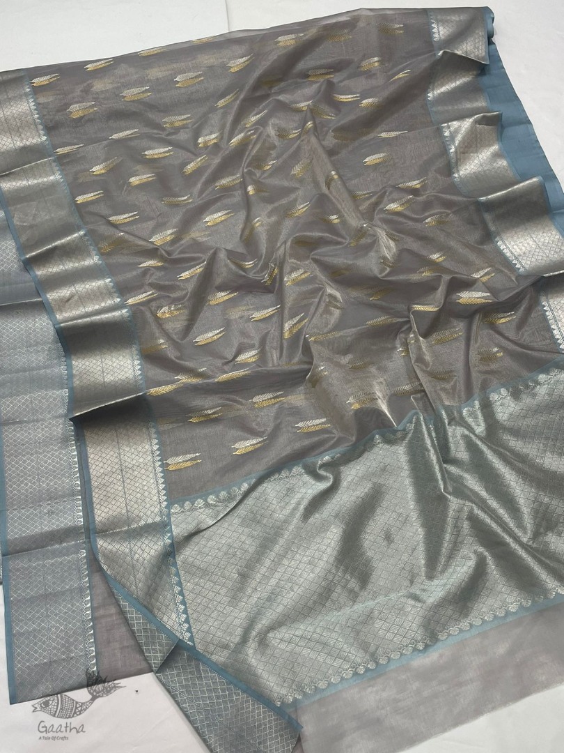 online Handwoven Silk - Chanderi Silver & Golden Butta Saree