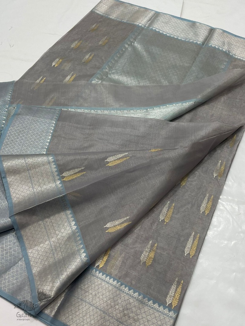 online Handwoven Silk - Chanderi Silver & Golden Butta Saree