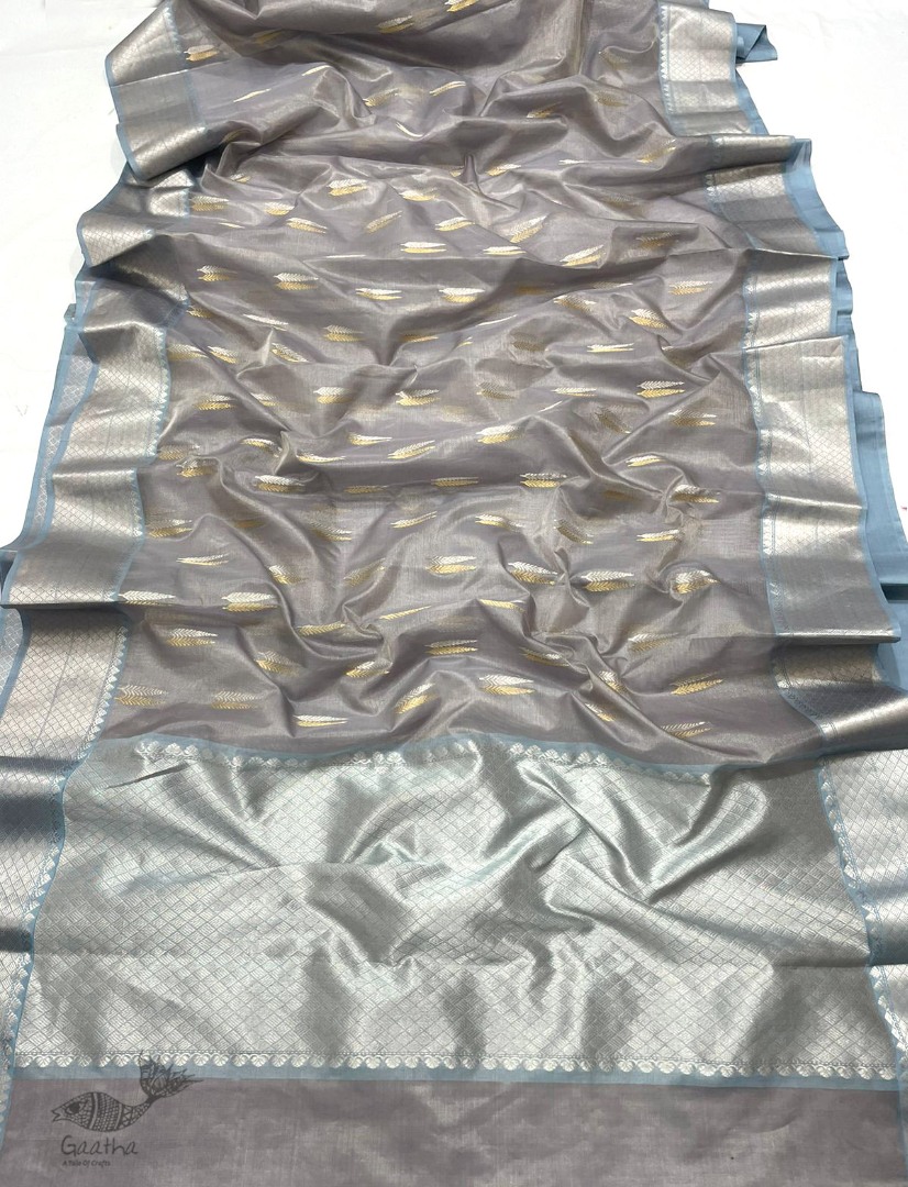 online Handwoven Silk - Chanderi Silver & Golden Butta Saree