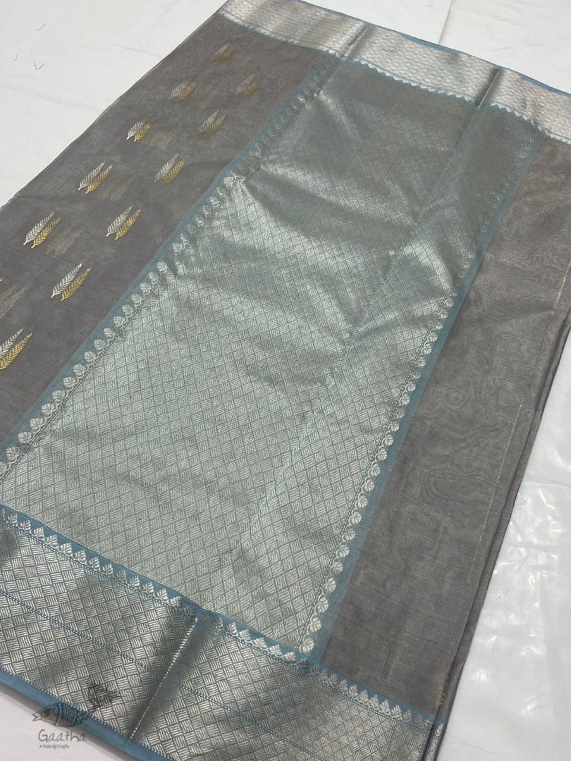 online Handwoven Silk - Chanderi Silver & Golden Butta Saree