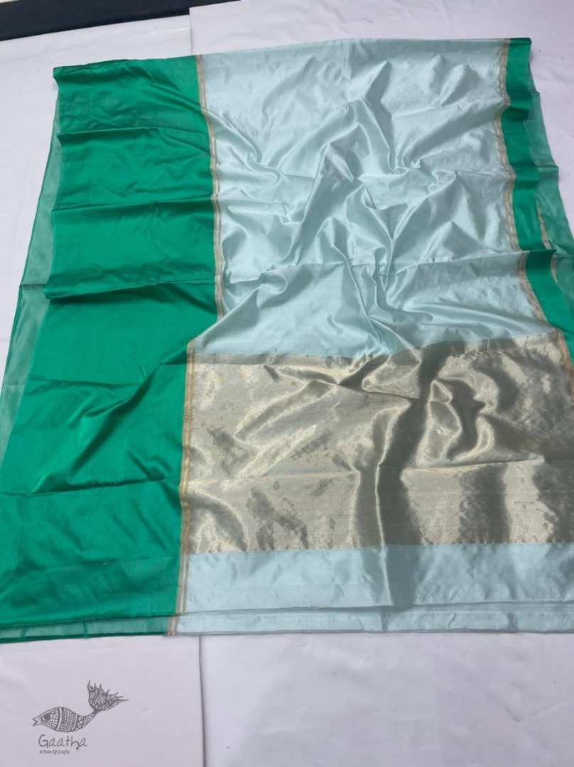 online Handwoven Silk - Chanderi green Border Saree