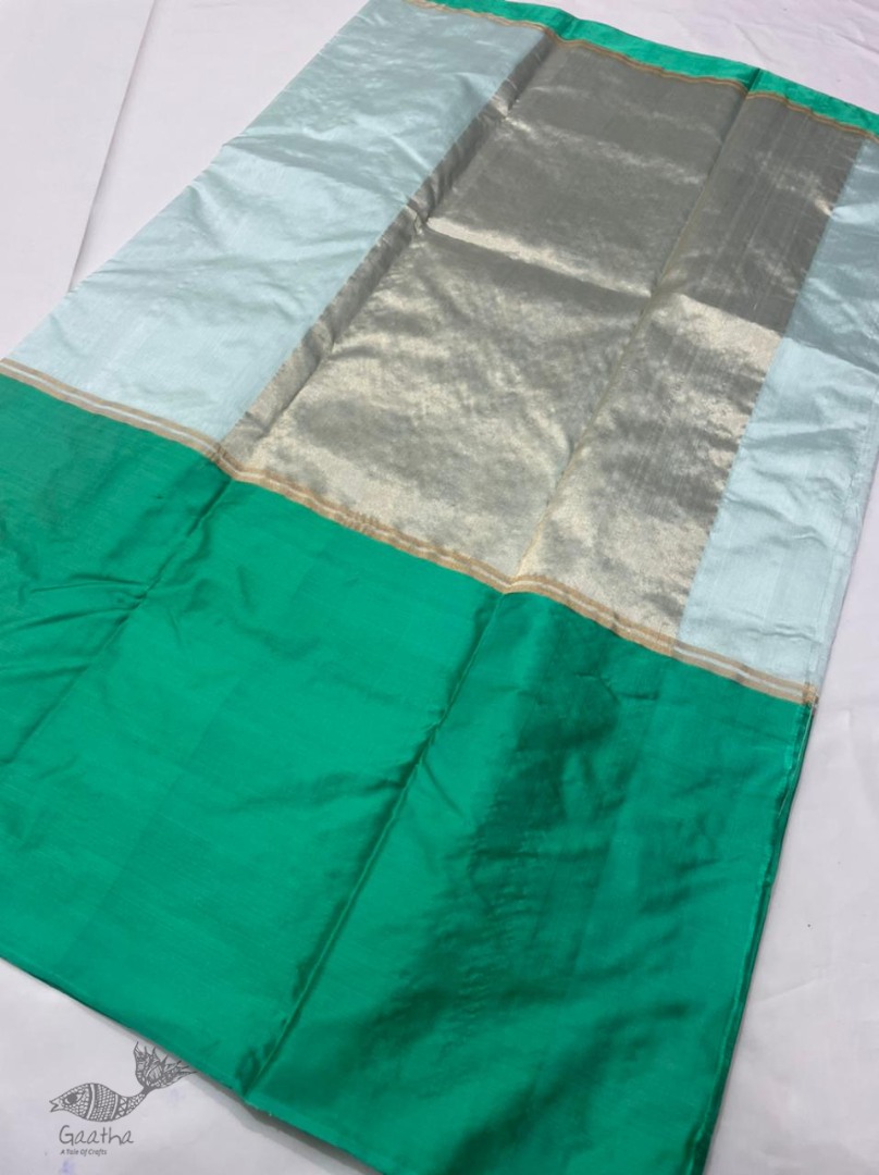 online Handwoven Silk - Chanderi green Border Saree