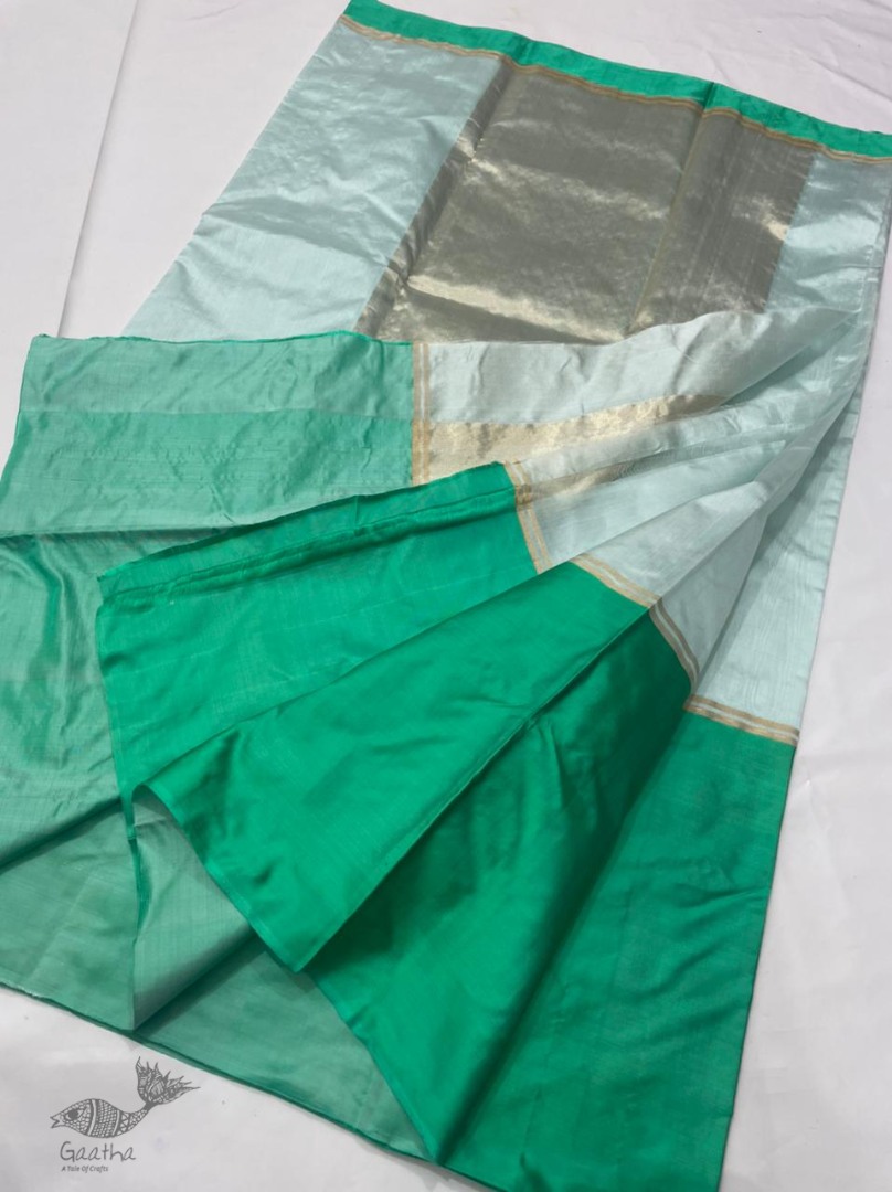 online Handwoven Silk - Chanderi green Border Saree