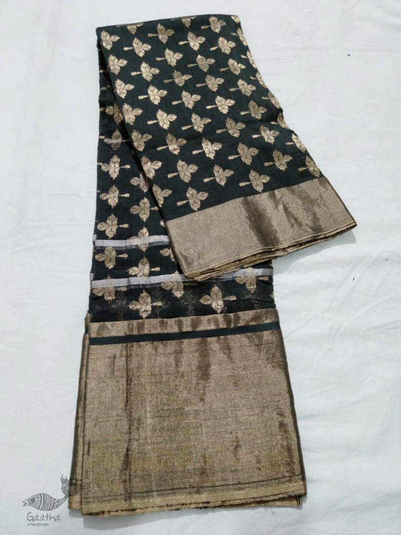 online Handwoven Silk - Chanderi Leaf Motif Saree