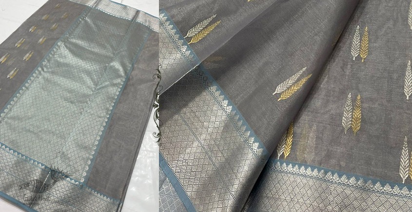 online Handwoven Silk - Chanderi Silver & Golden Butta Saree