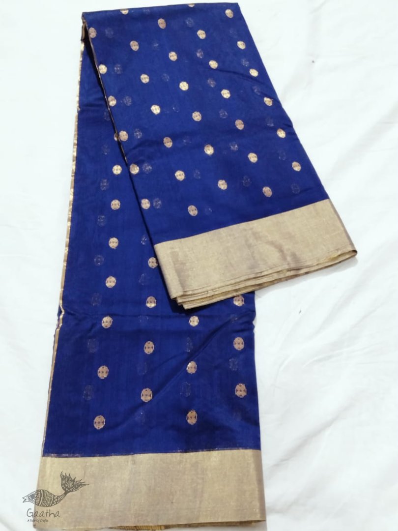 online Chanderi Silk saree - Blue Chanderi Saree With Golden Butta