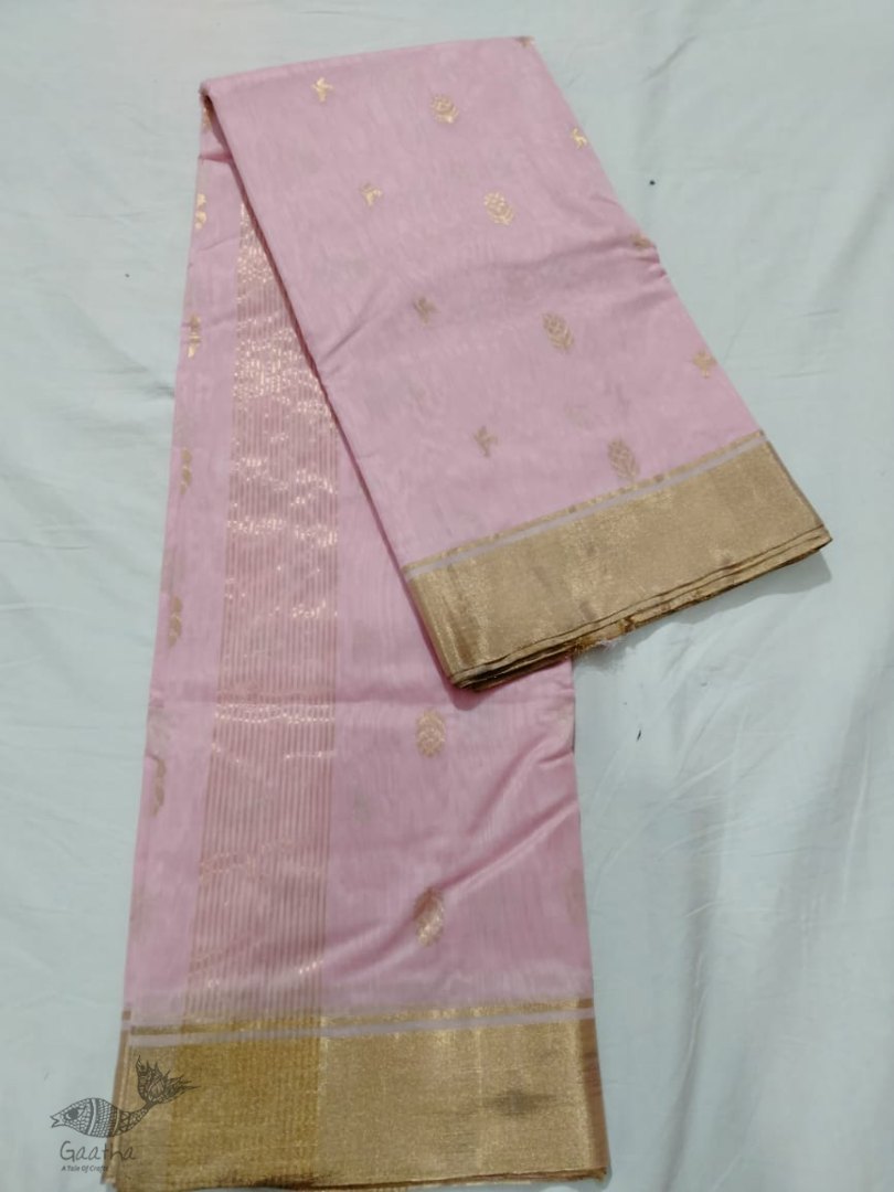 online Chanderi Silk Handwoven Saree - Light Pink with Golden Butta