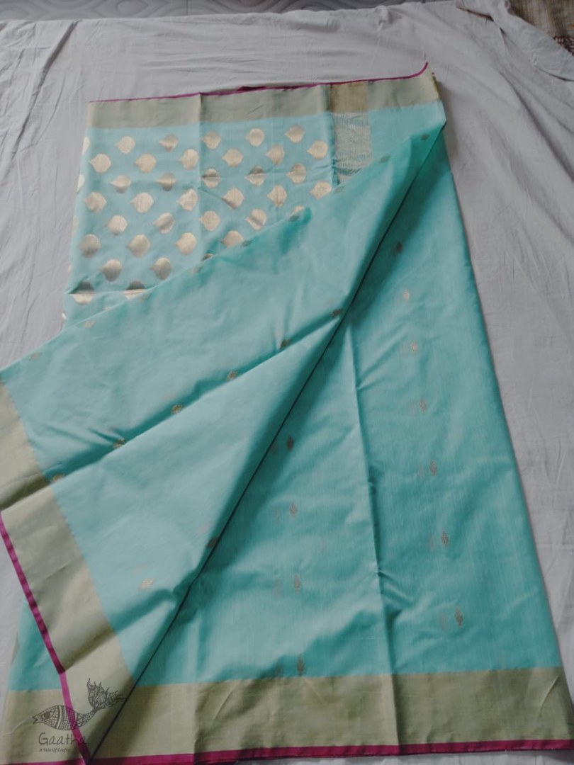 online Chanderi Silk saree - - Sky Blue