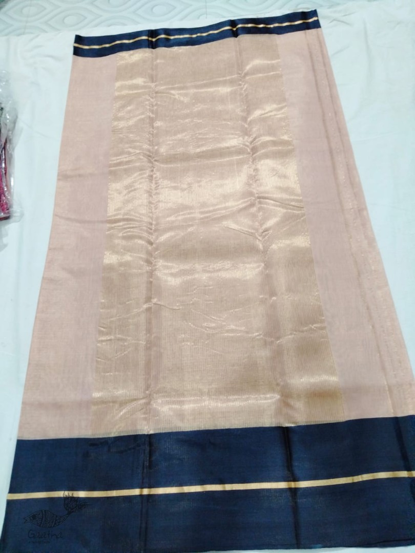 online Chanderi Silk saree -  Chanderi Plain Beige with Black Border Saree