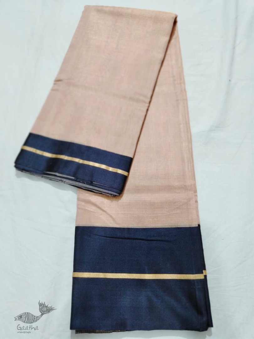 online Chanderi Silk saree -  Chanderi Plain Beige with Black Border Saree