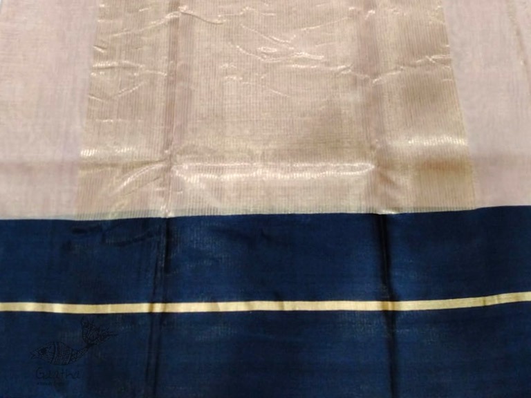 online Chanderi Silk saree -  Chanderi Plain Beige with Black Border Saree
