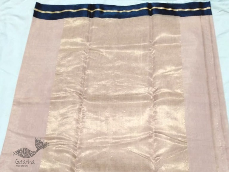 online Chanderi Silk saree -  Chanderi Plain Beige with Black Border Saree