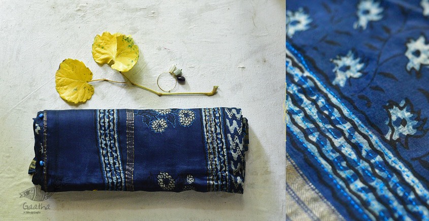 Brilliant Rose dabu block print chanderi silk saree | Kiran's Boutique