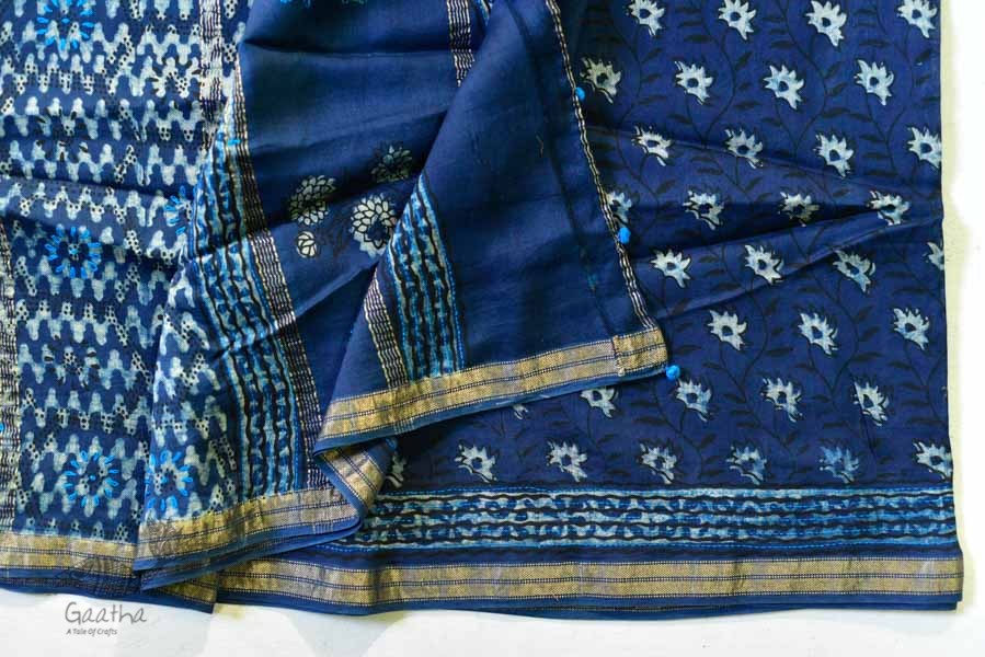 पलक ⚛ Dabu Printed . Embroidered Maheshwari  Saree ⚛ 15