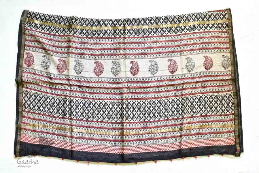 पलक ⚛ Dabu Printed . Embroidered Chanderi Saree ⚛ 4