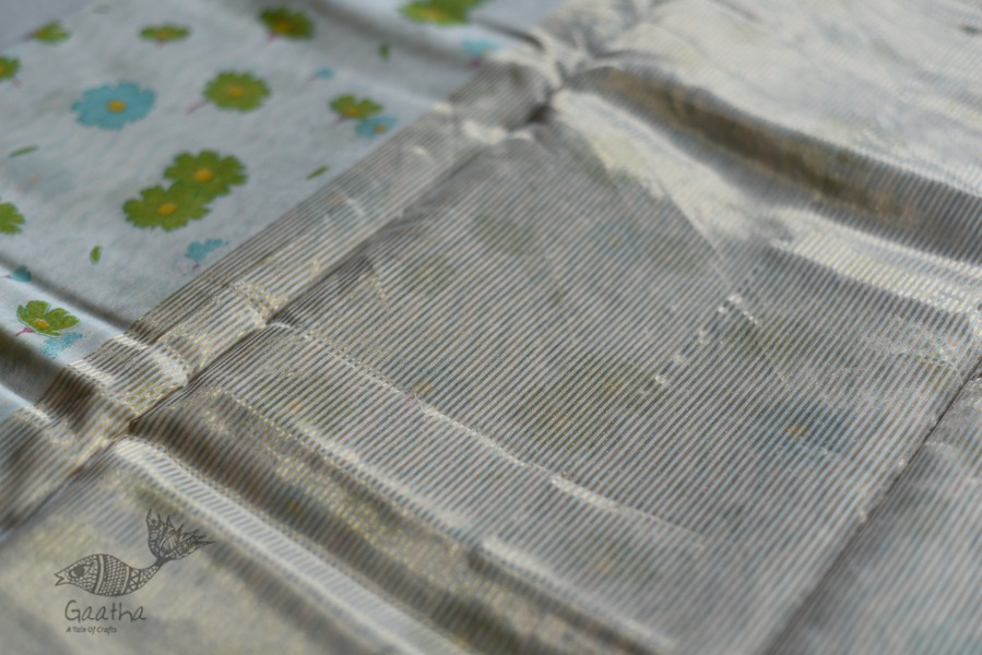 Handloom Chanderi Printed Saree - with flower motif