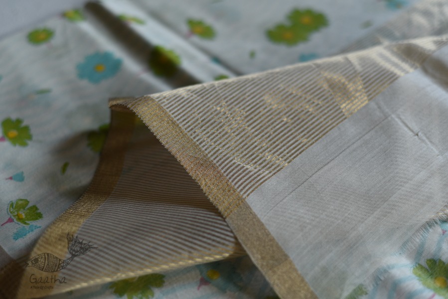 Handloom Chanderi Printed Saree - with flower motif