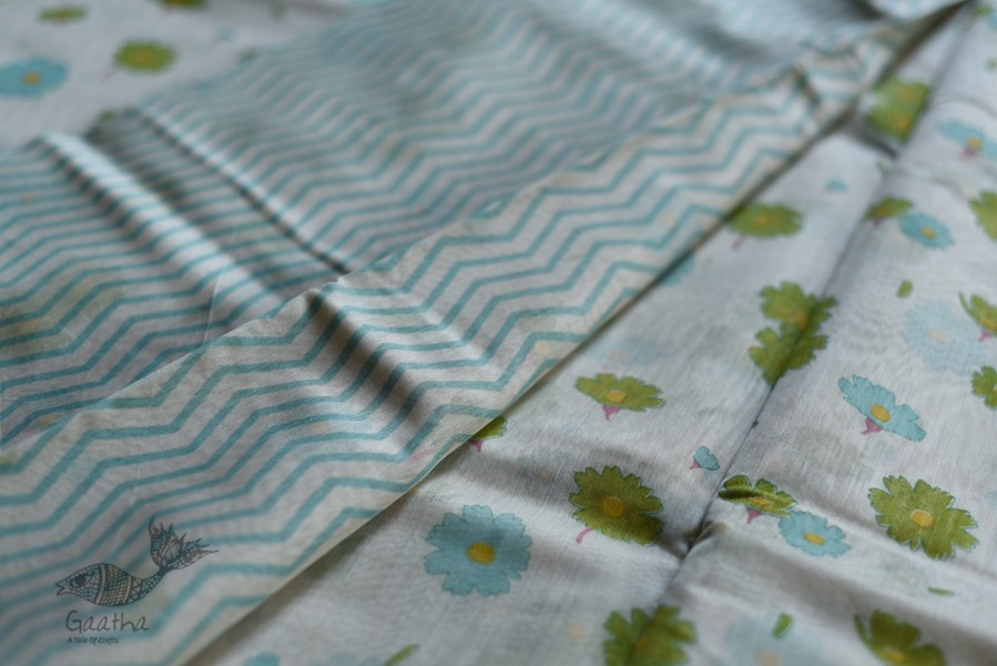 Handloom Chanderi Printed Saree - with flower motif