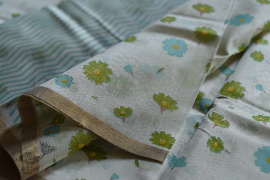 Handloom Chanderi Printed Saree - with flower motif