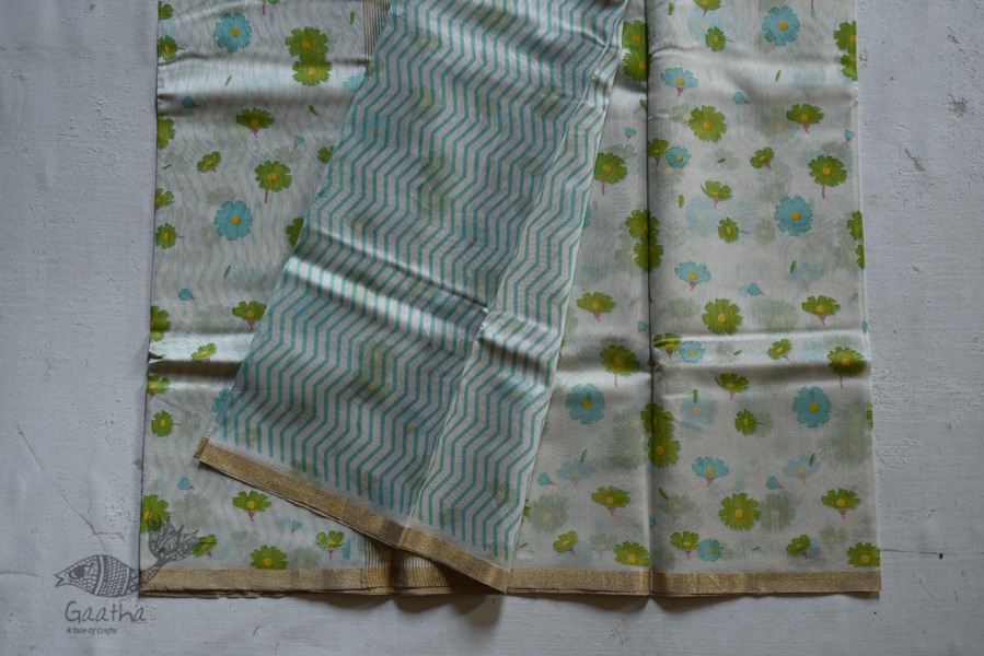 Handloom Chanderi Printed Saree - with flower motif