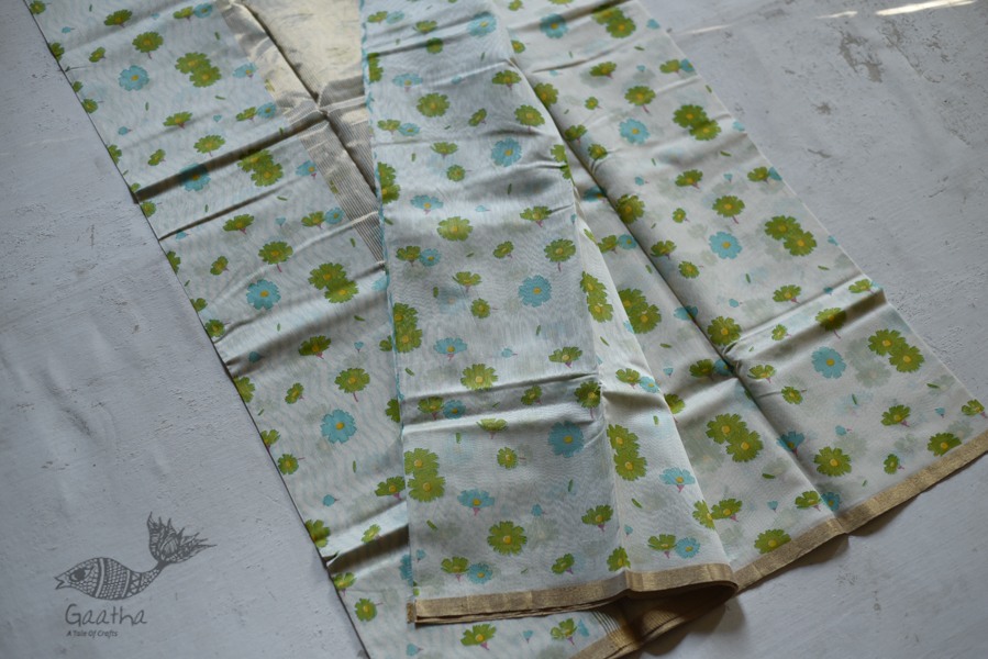 Handloom Chanderi Printed Saree - with flower motif