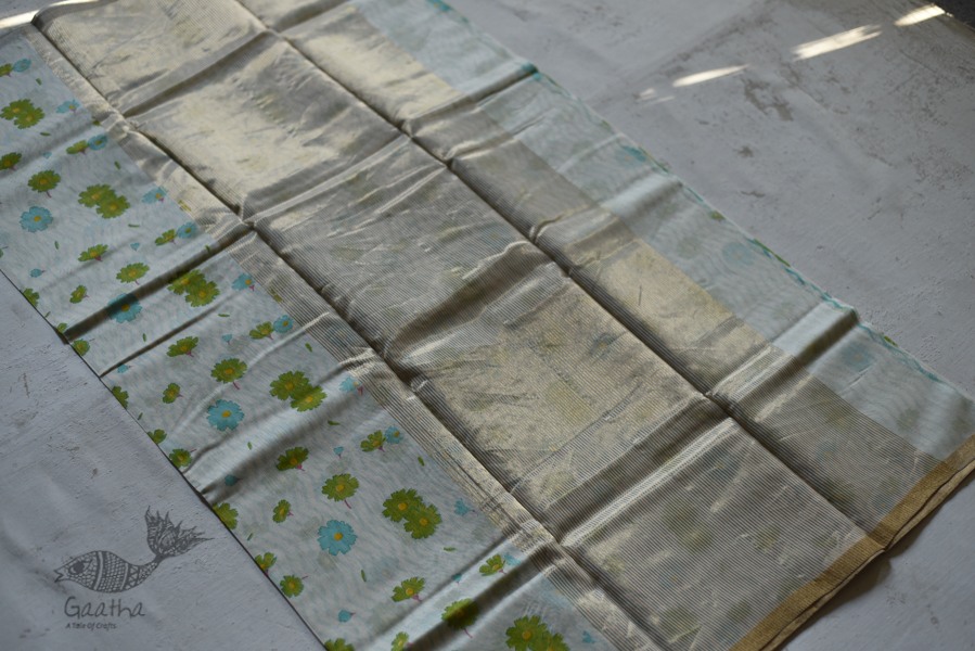 Handloom Chanderi Printed Saree - with flower motif