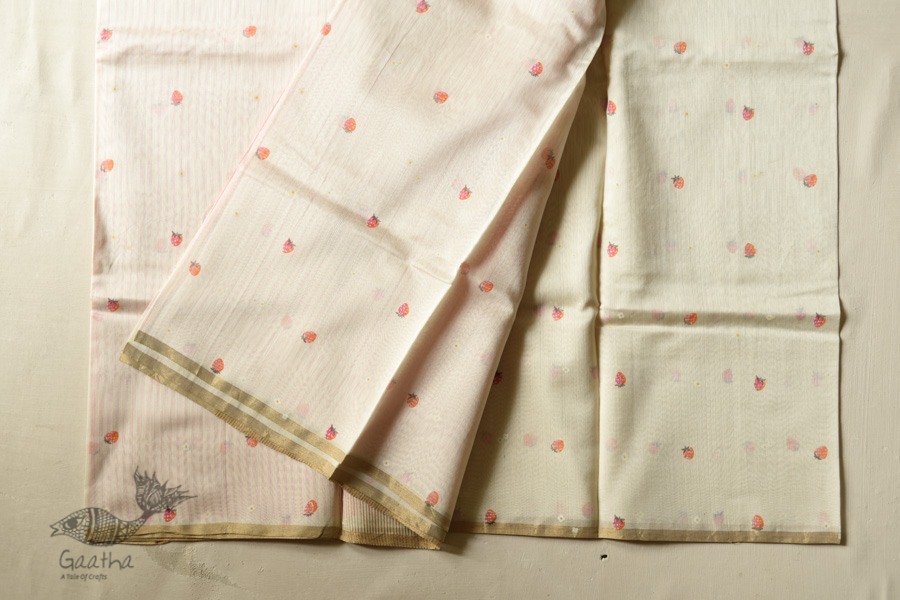 Handwoven Printed Chanderi Saree - Strawberry Motif