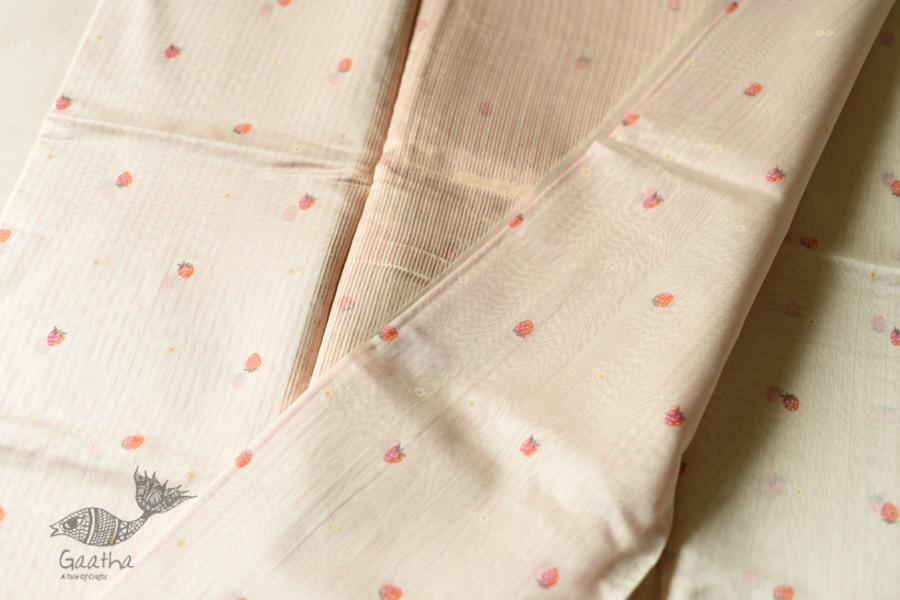 Handwoven Printed Chanderi Saree - Strawberry Motif